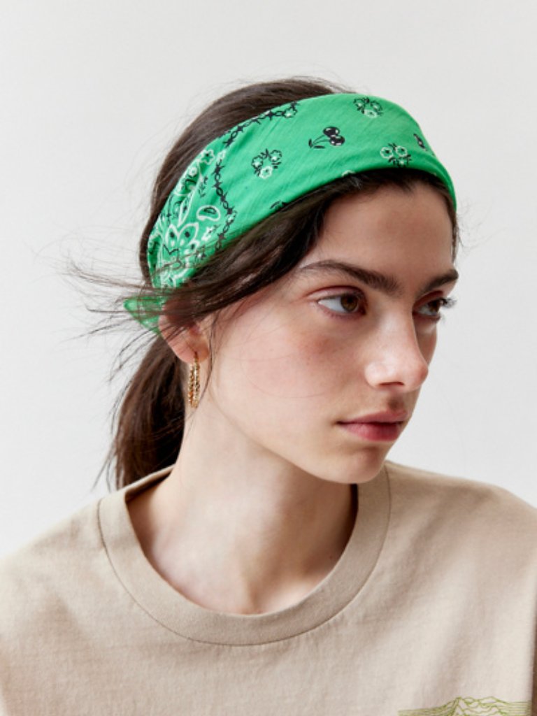 Nwt Urban Outfitters Green Cherry Paisley Square Scarf Bandana
